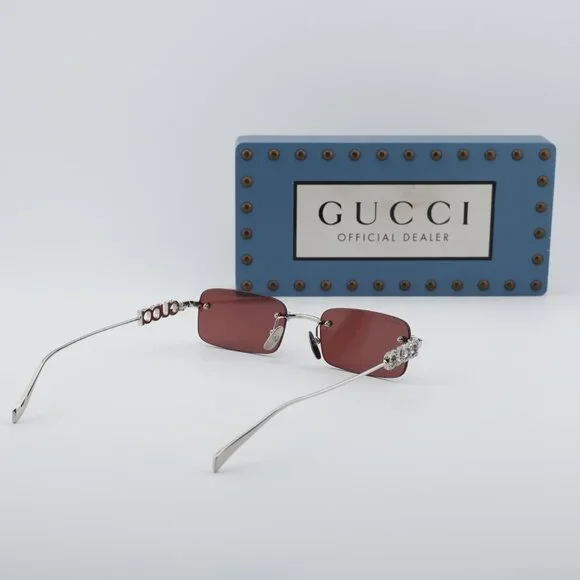 Gucci GG1808S 004 Rectangle Sunglasses - Silver/Violet - www  display picture 3